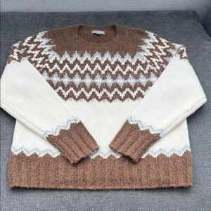 J. Crew Brown and Cream Chevron Turtleneck Sweater
